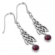 Dangle Garnet Stone Celtic Knot Silver Earrings, e308