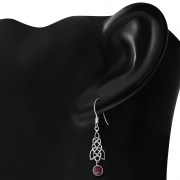 Dangle Garnet Stone Celtic Knot Silver Earrings, e308