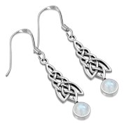 Dangle Rainbow Moonstone Celtic Silver Earrings - e308