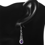 Amethyst Long Celtic Knot Silver Earrings - e311