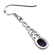 Amethyst Long Celtic Knot Silver Earrings - e311