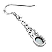 Rainbow Moonstone Long Celtic Silver Earrings - e311