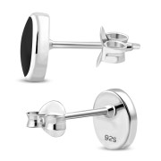 Large Black Onyx Oval Stud Silver Earrings, e313