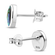 Large Abalone Shell Oval Stud Silver Earrings, e313