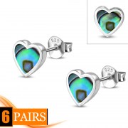 Medium, Abalone Heart Stud Silver Earrings, e315