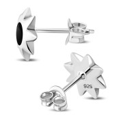Black Onyx Sun Stud Silver Earrings, e316