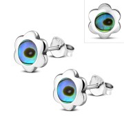 Abalone Shell Round Flower Stud Silver Earrings, e317