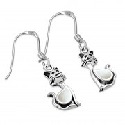 Cat Silver Earrings w Drop Shaped Mother of Pearl, e318