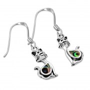 Cat Silver Earrings w Drop Shaped Abalone Shell, e318