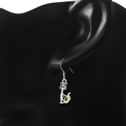 Cat Silver Earrings w Drop Shaped Abalone Shell, e318