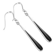 Black Onyx Long Drop Silver Earrings, e320