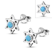Medium Synthetic Opal Star of David Silver Stud Earrings, e323