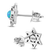 Medium Synthetic Opal Star of David Silver Stud Earrings, e323