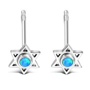 Medium Synthetic Opal Star of David Silver Stud Earrings, e323