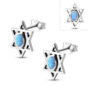Synthetic Opal Star of David Silver Oval Studs Earrings, e324