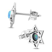Synthetic Opal Star of David Silver Oval Studs Earrings, e324