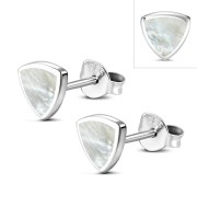 Large Mother of Pearl Triangle Stud Silver Earrings, e325