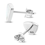 Large Mother of Pearl Triangle Stud Silver Earrings, e325