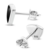 Large Black Onyx Triangle Stud Silver Earrings, e325