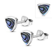 Large Abalone Shell Triangle Stud Silver Earrings, e325