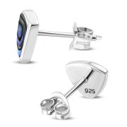 Large Abalone Shell Triangle Stud Silver Earrings, e325