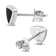 Black Onyx Small Triangle Stud Silver Earrings, e326