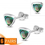 Abalone Shell Triangle Stud Silver Earrings, e326