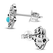 Hamsa Stud Silver Earrings set w Turquoise, e327