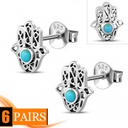 Hamsa Stud Silver Earrings set w Turquoise, e327