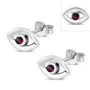 Garnet Evil Eye Sterling Silver Stud Earrings, e331st