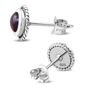 Garnet Stud Silver Earrings, e337