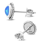 Round Synthetic Opal Stud Silver Earrings, e337