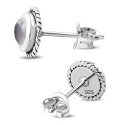 Round Rose Quartz Stud Silver Earrings, e337