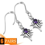 Tiny Silver Thistle Earrings set w Amethyst-CZ, e338