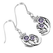 Faceted Amethyst Medium Thistle Silver Earrings - e340