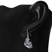 Faceted Amethyst Medium Thistle Silver Earrings - e340