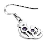 Faceted Amethyst Medium Thistle Silver Earrings - e340