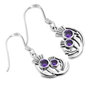 Faceted Amethyst CZ Medium Thistle Silver Earrings - e340