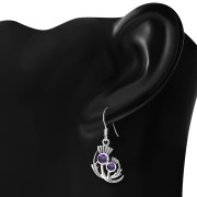 Faceted Amethyst CZ Medium Thistle Silver Earrings - e340