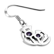 Faceted Amethyst CZ Medium Thistle Silver Earrings - e340