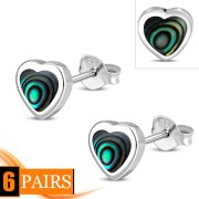 Abalone Shell Heart Silver Stud Earrings, e344