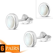6pairs, Mother of Pearl Oval Silver Stud Earrings, e345