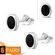6pairs, Black Onyx Oval Silver Stud Earrings, e345