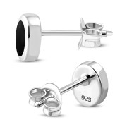 6pairs, Black Onyx Oval Silver Stud Earrings, e345