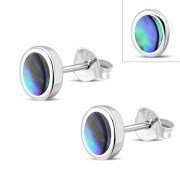 6pairs, Abalone Oval Silver Stud Earrings, e345