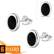 Black Onyx Oval Silver Stud Earrings, e346