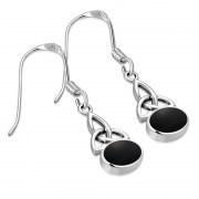 Black Onyx Celtic Trinity Knot Silver Earrings - e391h