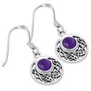 Amethyst Stone Round Celtic Knot Silver Earrings - e400