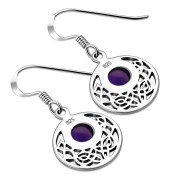 Amethyst Stone Round Celtic Knot Silver Earrings - e400