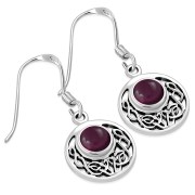 Garnet Round Celtic Knot Silver Earrings - e400
